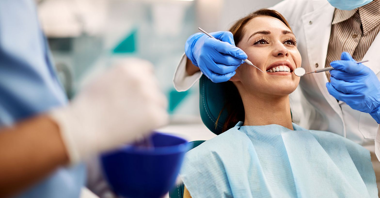 woman seated for a dentist visit